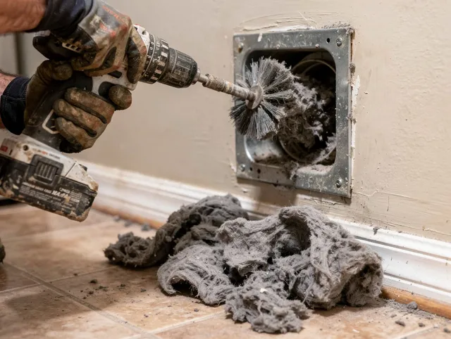 Certified Tyngsborough Dryer Vent Cleaning technician performing dryer vent cleaning in Tyngsborough